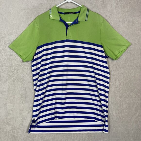 RLX Ralph Lauren Polo Shirt Mens Medium Green Striped Golf Performance - Picture 2 of 6